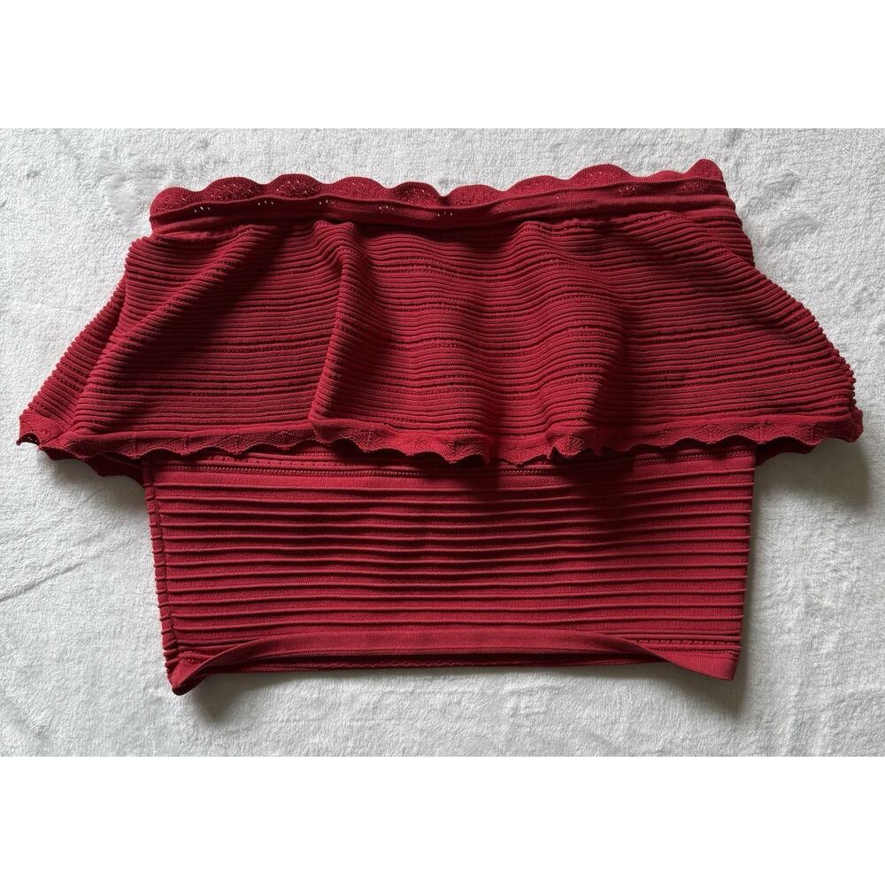 Anthropologie Knit Ruffle Tube Boho Preppy Top Women's Raspberry Size Large